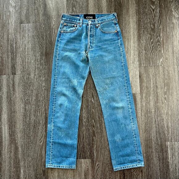 Vintage Levi’s 501 Jeans XS‎ W28 L30 ICONS Rework USA Distressed Patchwork Denim - Picture 8 of 16